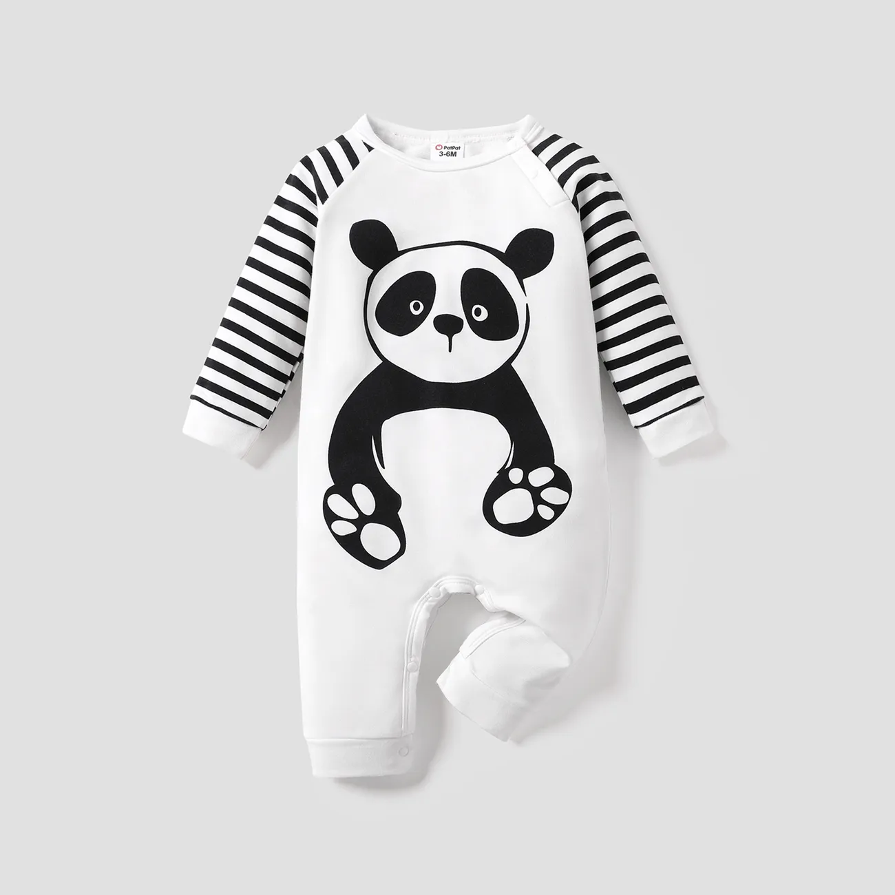 Bebé Unissexo Costuras de tecido Panda Casual Manga comprida Macacão Branco big image 1