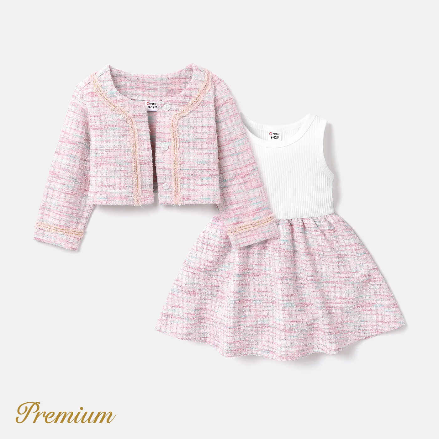 2pcs Baby Girl Elegant Grid Pattern Set   Pink image 3