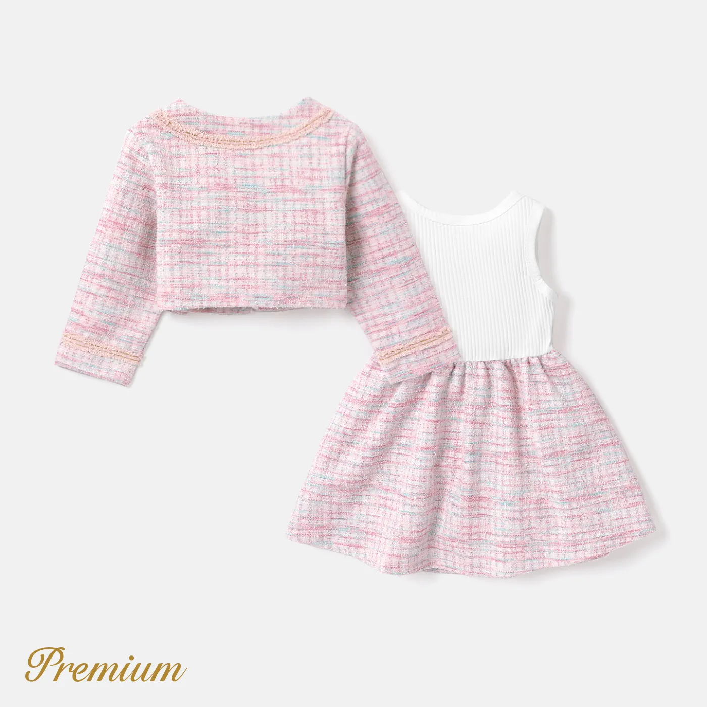 2pcs Baby Girl Elegant Grid Pattern Set   Pink image 4