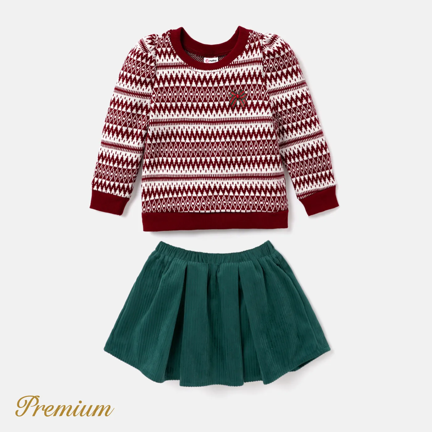 2pcs Baby Girl Elegant Pleated Long Sleeve Dress Set Red big image 1