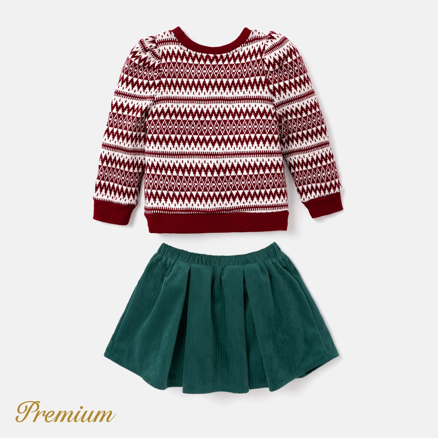 2pcs Baby Girl Elegant Pleated Long Sleeve Dress Set Red image 2