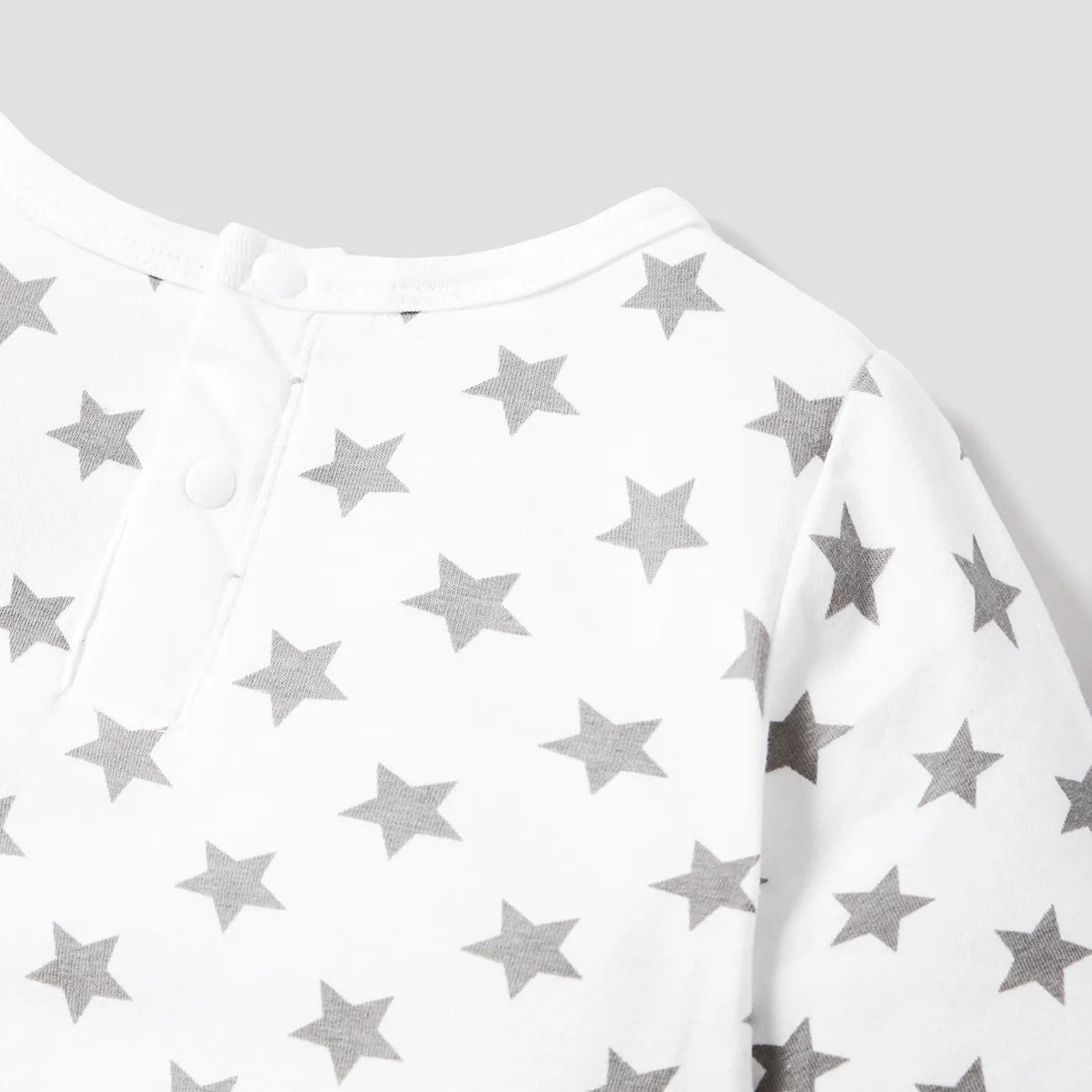 Elephant Applique Stars Print Splice Long-sleeve White Baby Jumpsuit White big image 1