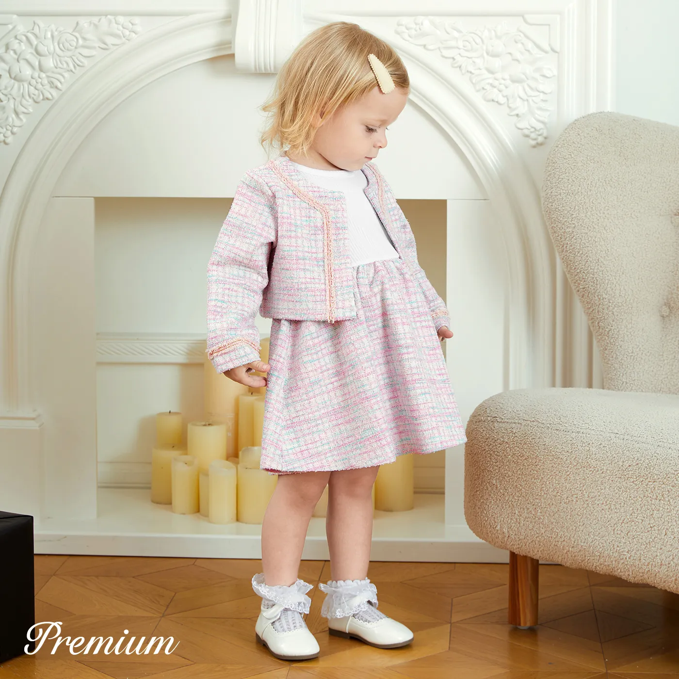 2pcs Baby Girl Elegant Grid Pattern Set   Pink image 6