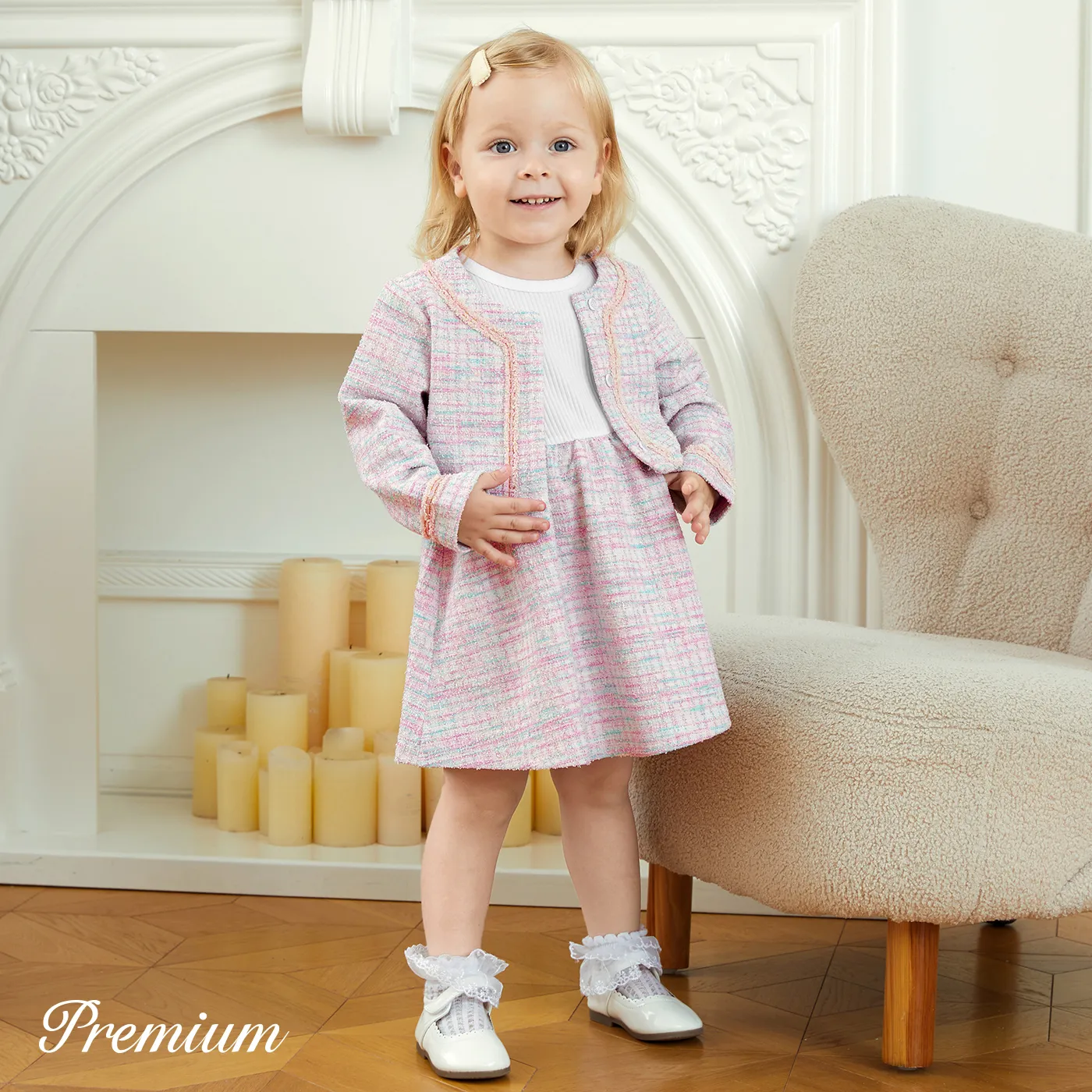 2pcs Baby Girl Elegant Grid Pattern Set  