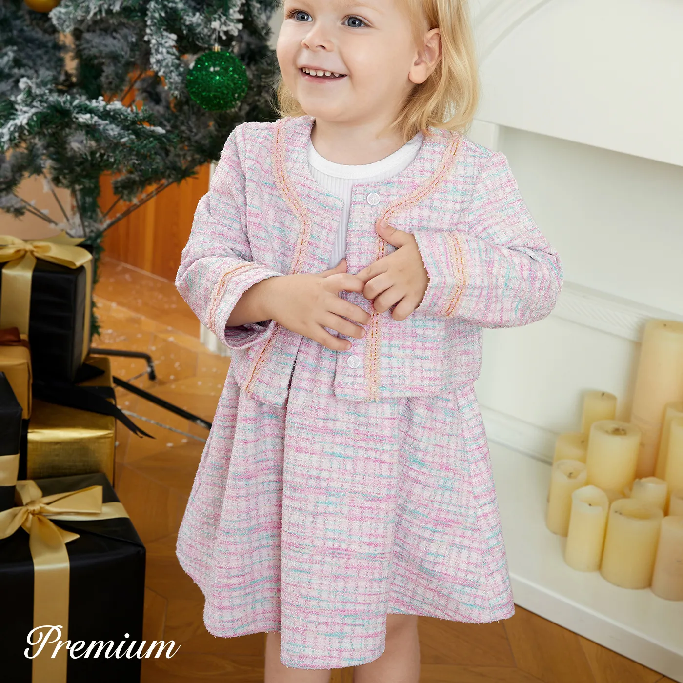 2pcs Baby Girl Elegant Grid Pattern Set   Pink image 2