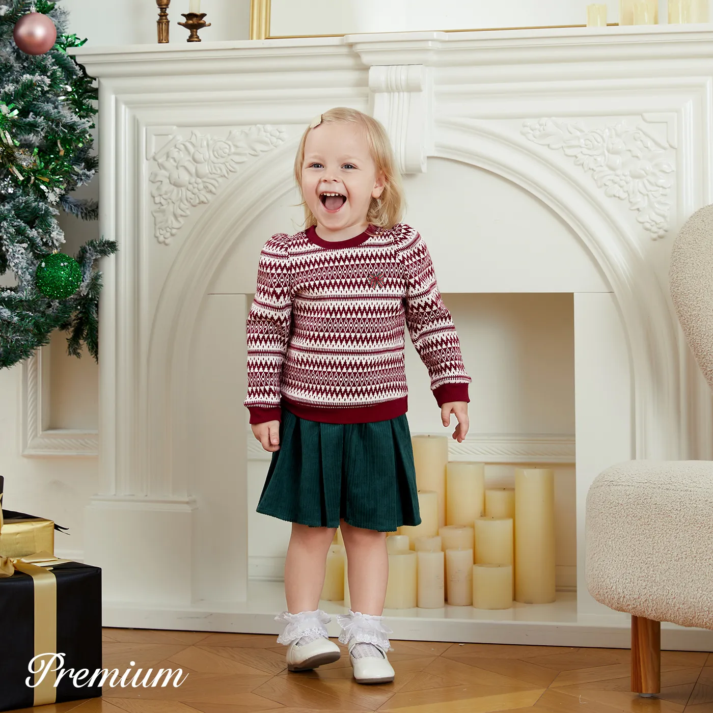 2pcs Baby Girl Elegant Pleated Long Sleeve Dress Set Red image 3