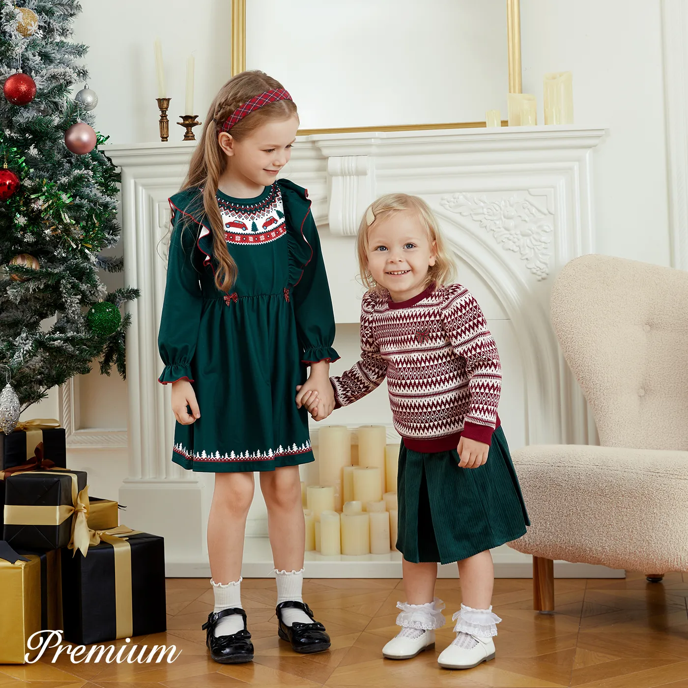 2pcs Baby Girl Elegant Pleated Long Sleeve Dress Set Red image 5