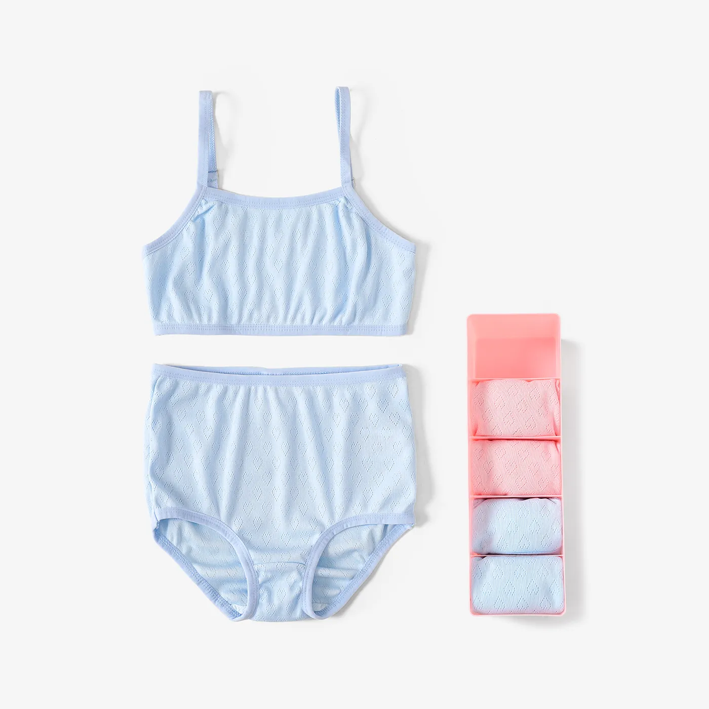 Girl Sweet Solid Color Underwear with Hanging Strap Light Blue