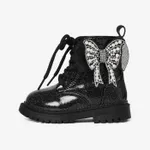  Toddler and Kids Beautiful Butterfly Decor Side Zipper Boots Black image 3