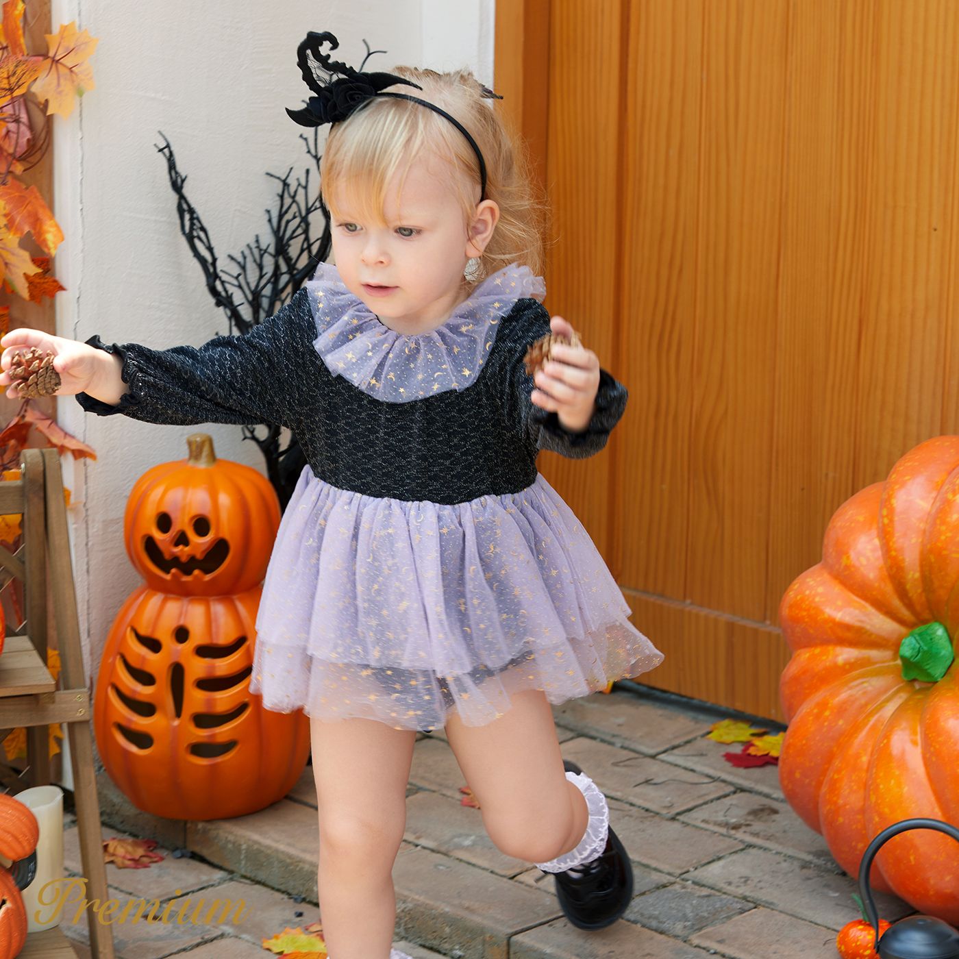 Baby Girl Halloween Long Sleeve Romper With Ruffle Edge