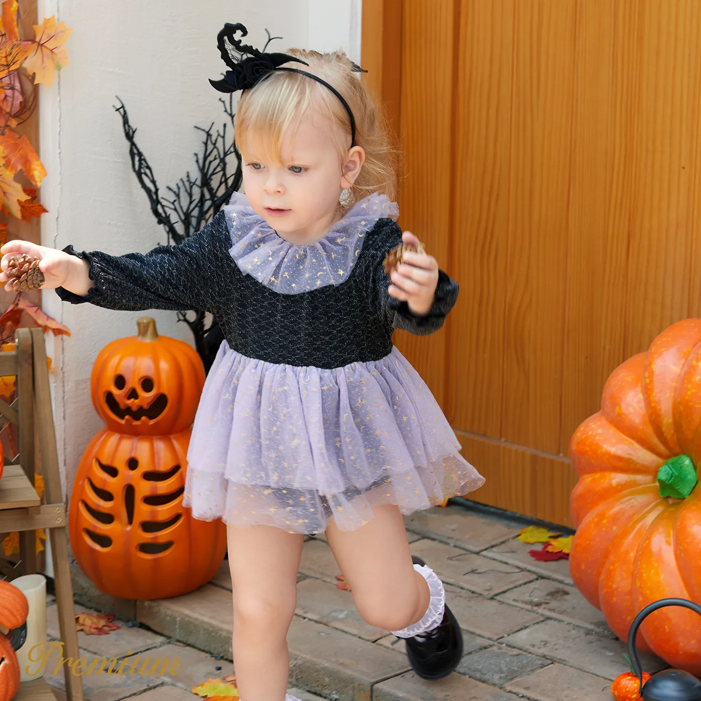 Baby Girl Halloween Long Sleeve Romper with Ruffle Edge 