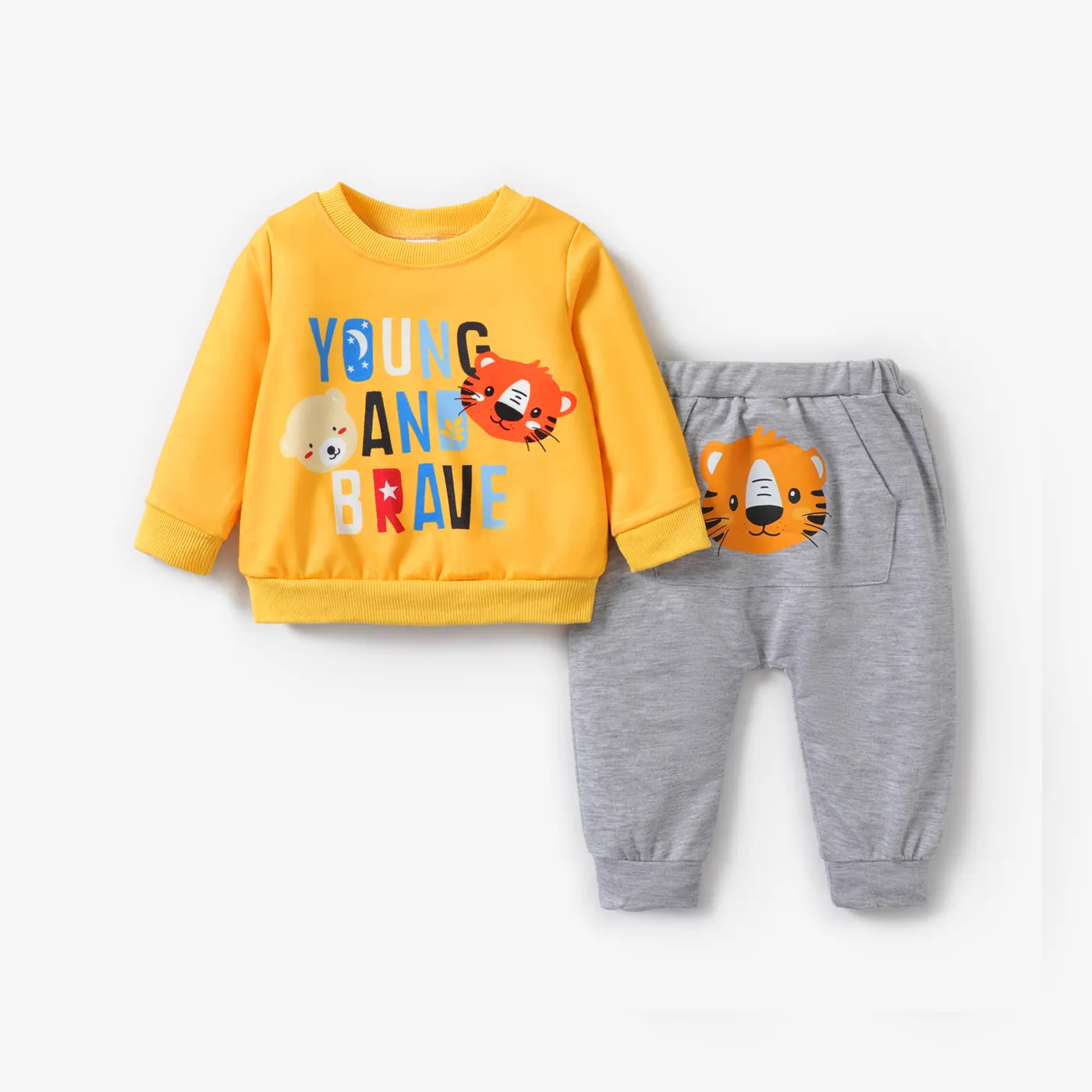 2PCS Baby Boy Childlike Tiger Animal Pattern Shirt/ Pants Set
