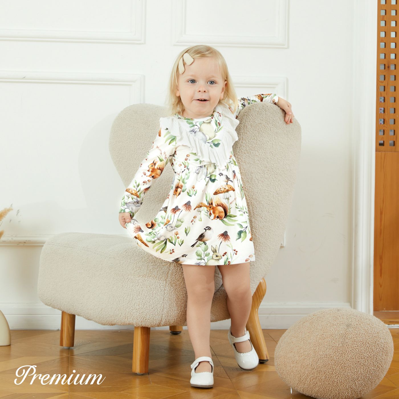 Baby Girl Allover Animal Print Long-sleeve Ruffle Trim Naiaâ¢ Dress