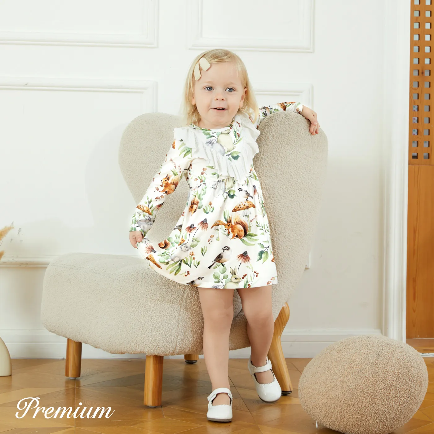 Baby Girl Allover Animal Print Long-sleeve Ruffle Trim Naia™ Dress  Colorful big image 1
