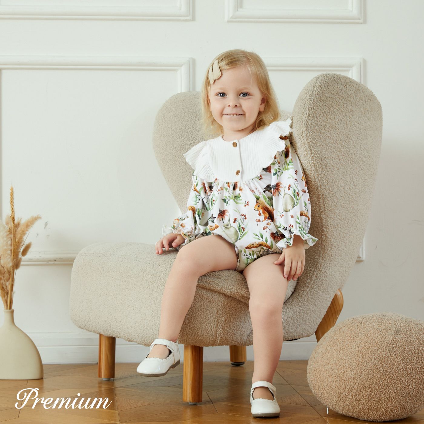 

Baby Girl Allover Animal Print Long-sleeve Ruffle Trim Naia™ Romper