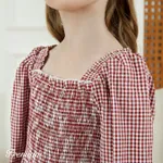Toddler Girl Plaid Long-sleeve Square Neck Smocked Dress   image 5