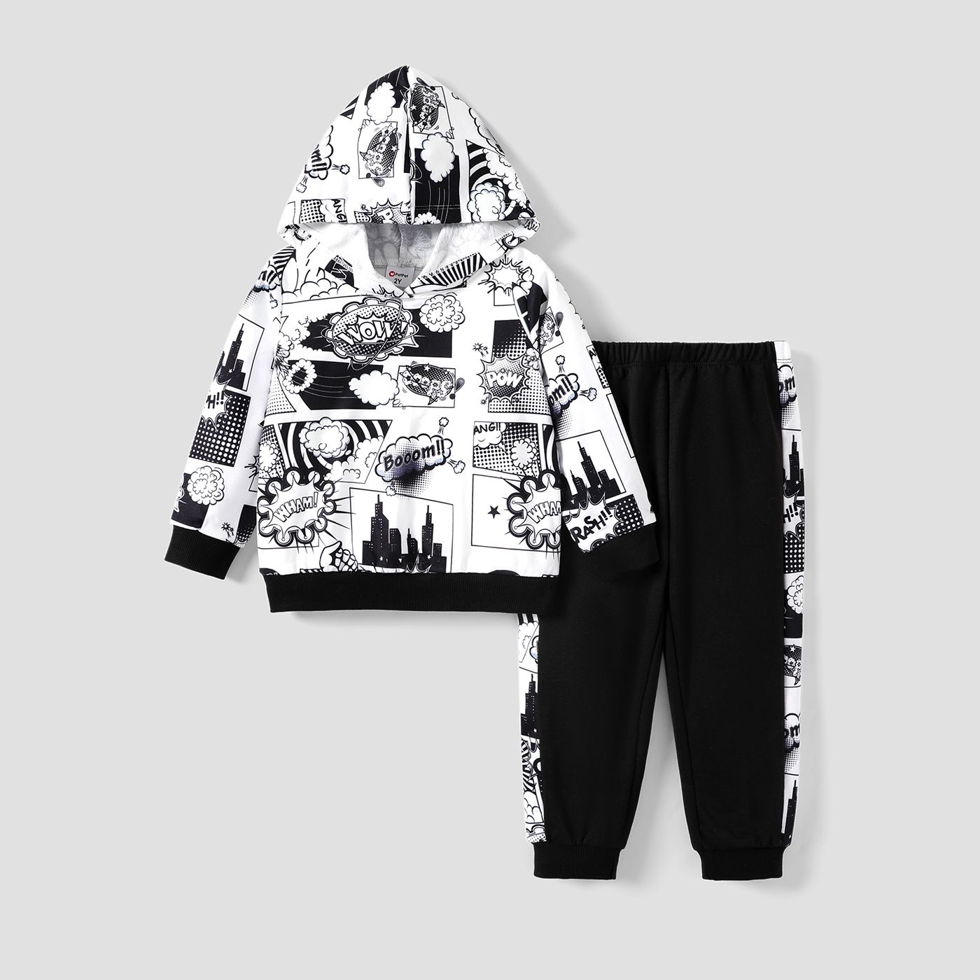 

2pcs Toddler Boy Avant-garde Graffiti Hooded Long Sleeve Set