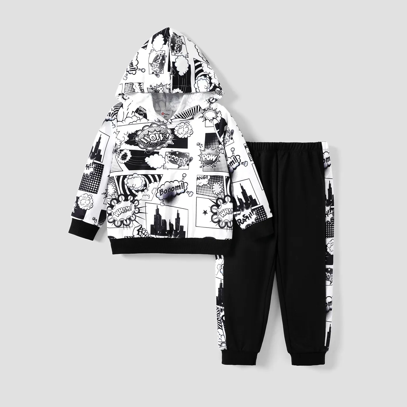 2pcs Toddler Boy Avant-garde Graffiti Hooded Long Sleeve Set