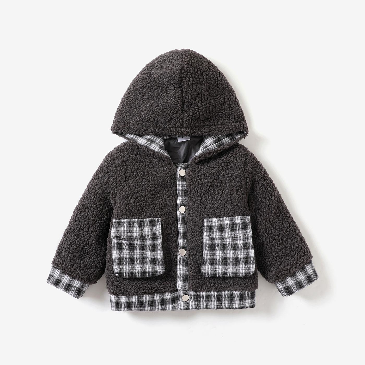 Toddler Boy Classic Grid Plush Hooded Coat