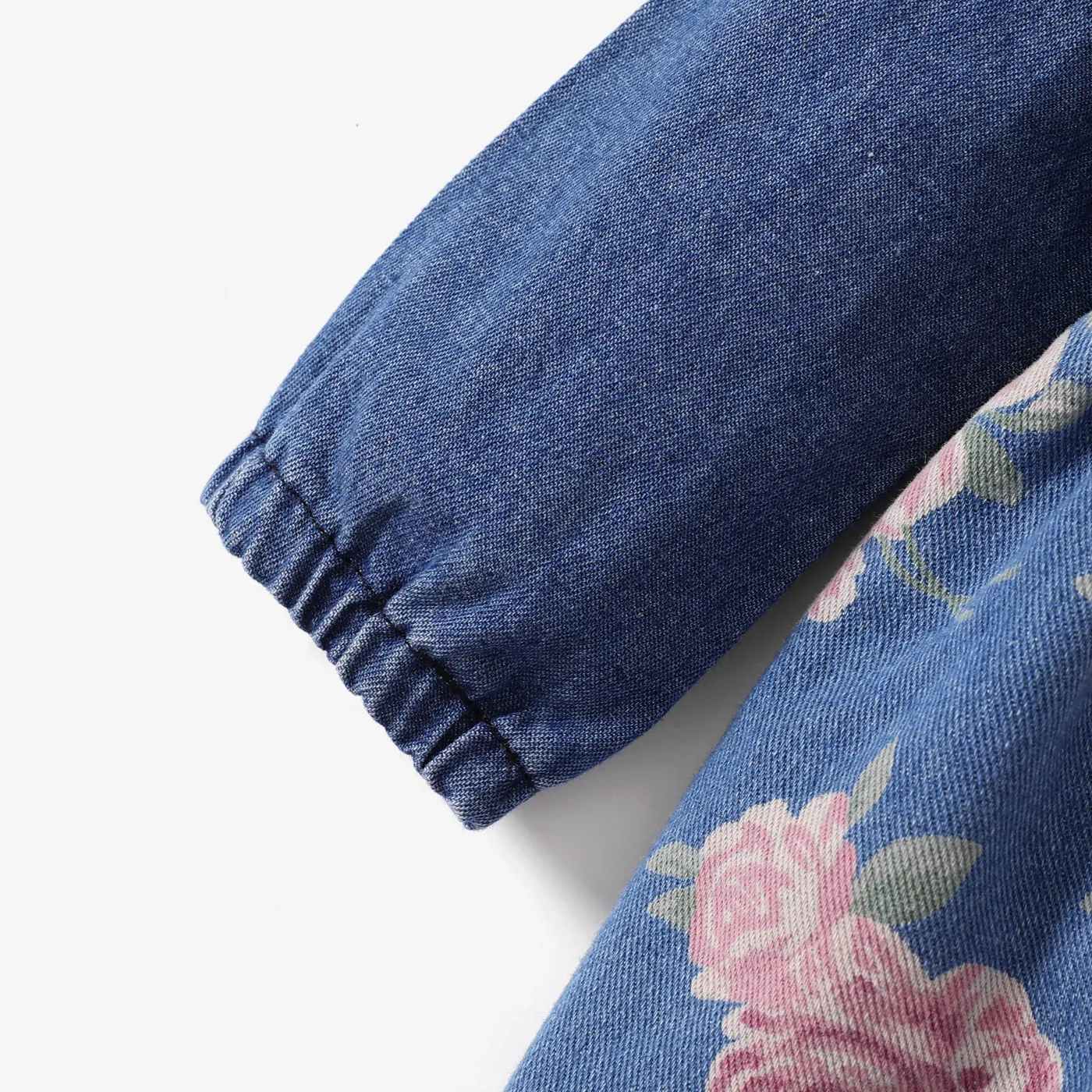  Baby Girl Denim Elegant Floral Pattern Lapel Dress Blue image 4
