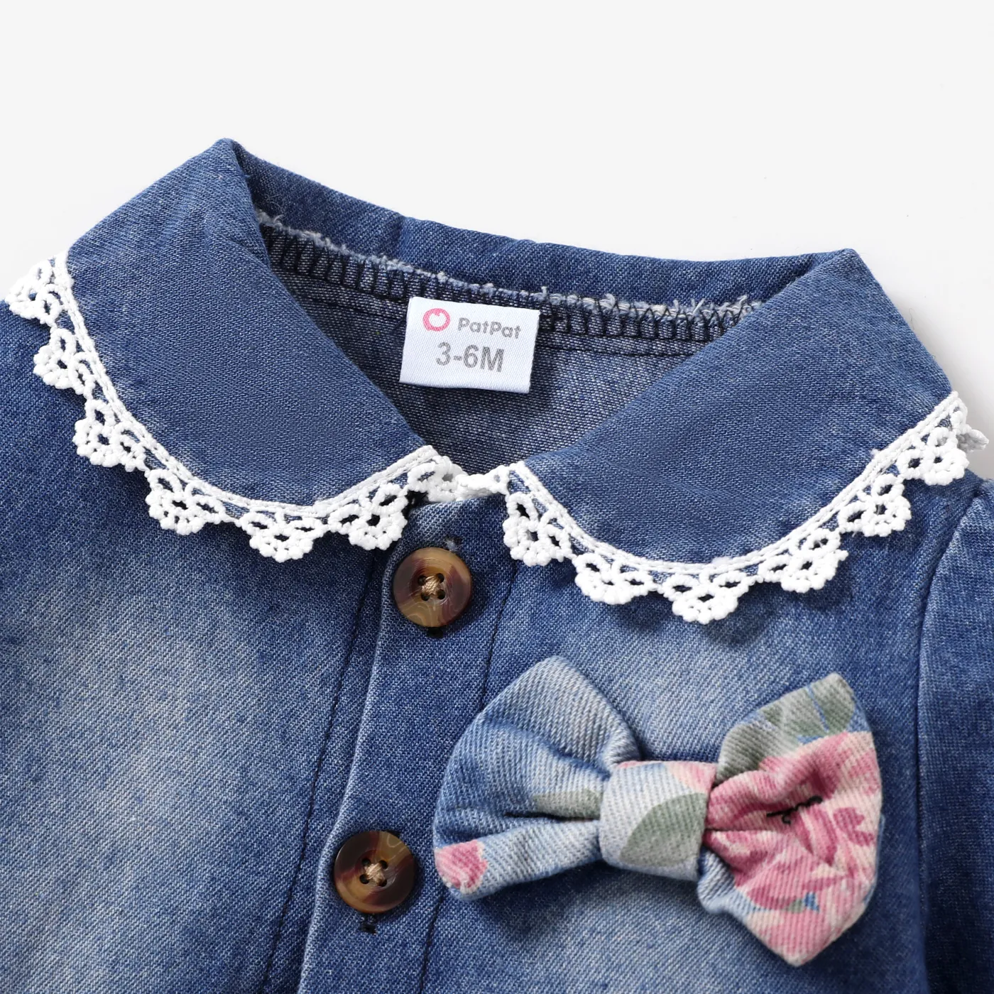  Baby Girl Denim Elegant Floral Pattern Lapel Dress Blue image 5