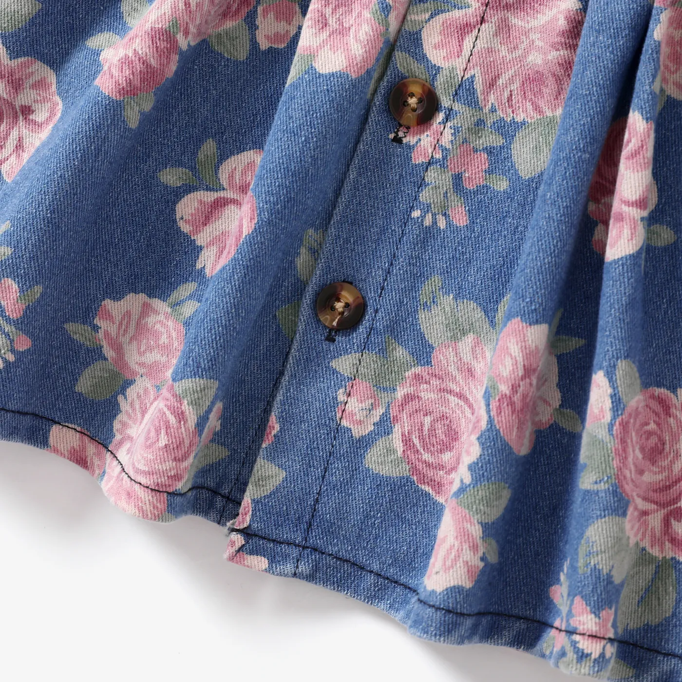  Baby Girl Denim Elegant Floral Pattern Lapel Dress Blue image 3