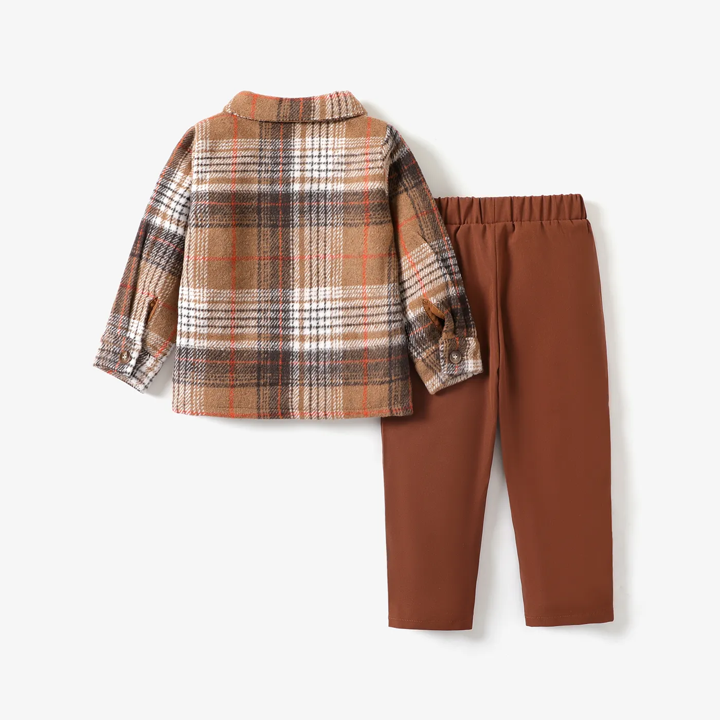 2pcs Toddler Boy School Style  Set with Lapel Design Brown image 2