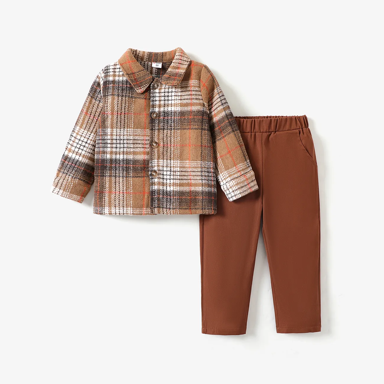 2pcs Toddler Boy School Style Set with Lapel Design Brown big image 1