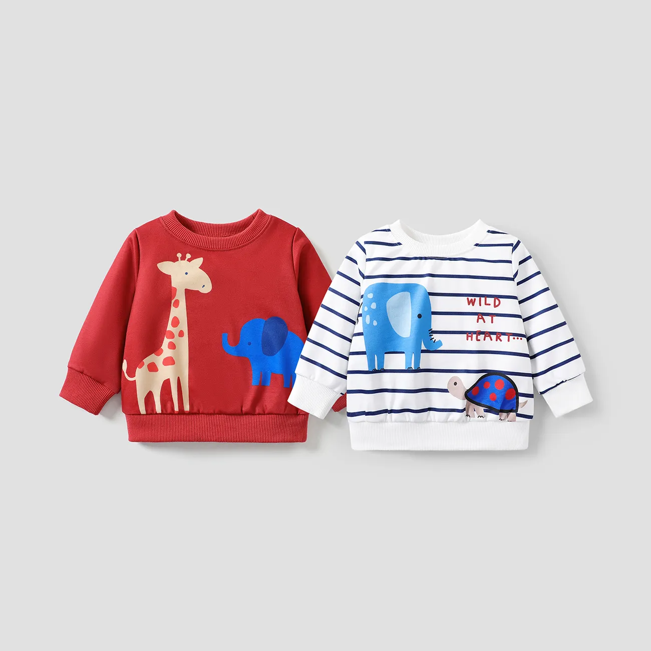 Baby Boy Fashionable Animal Pattern  Long Sleeve Tee Set  Red big image 1