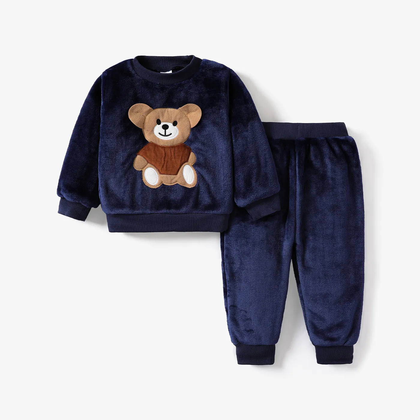 2pcs Toddler Boy Bear Applique Embroidery Pattern Set Dark Blue image 2