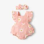 100% Cotton 2pcs Daisy Print Crepe Fabric Baby Romper Set Pink