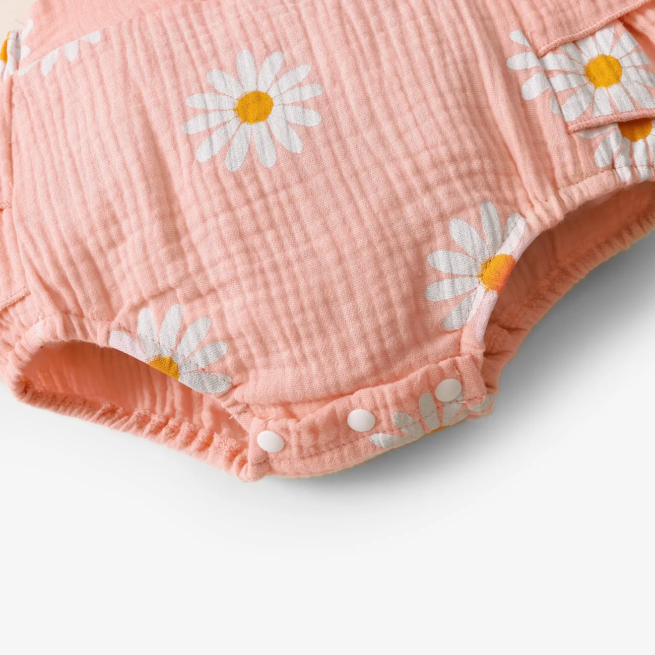 100% Cotton 2pcs Daisy Print Crepe Fabric Baby Romper Set Pink big image 1