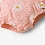 100% Cotton 2pcs Daisy Print Crepe Fabric Baby Romper Set Pink image 5