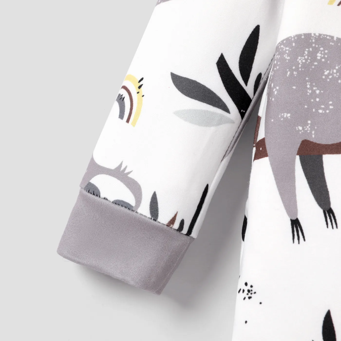 Baby Boy All Over Cartoon Sloth Print White Long-sleeve Jumpsuit White image 5
