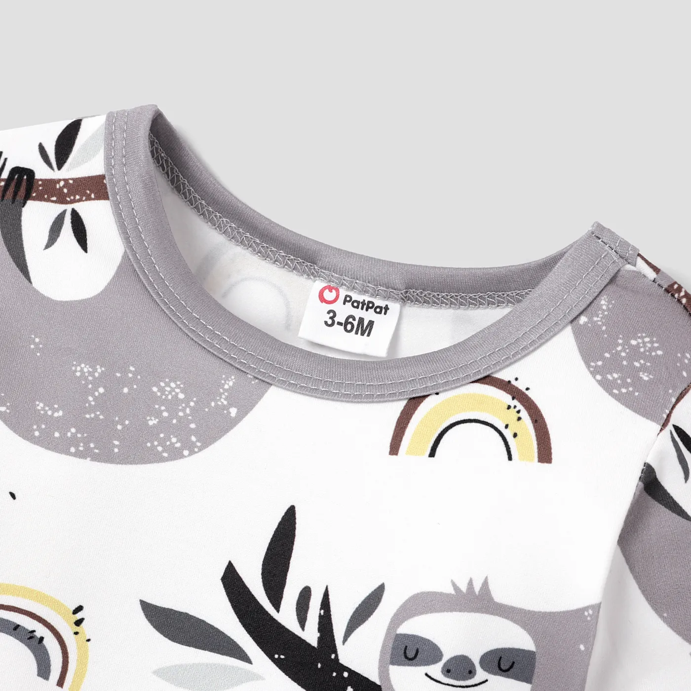 Baby Boy All Over Cartoon Sloth Print White Long-sleeve Jumpsuit White image 4