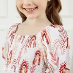 Kid Girl Allover Rainbow Plant Print Short-sleeve Square Neck Smocked Dress  ColorBlock image 4