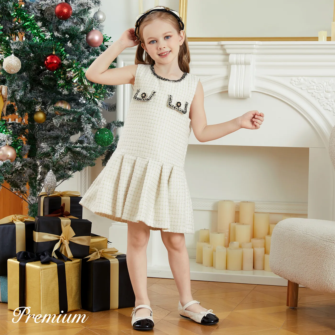 Kid Girl Elegant Grid Pleated Trendy Skirt Dress for Halloween