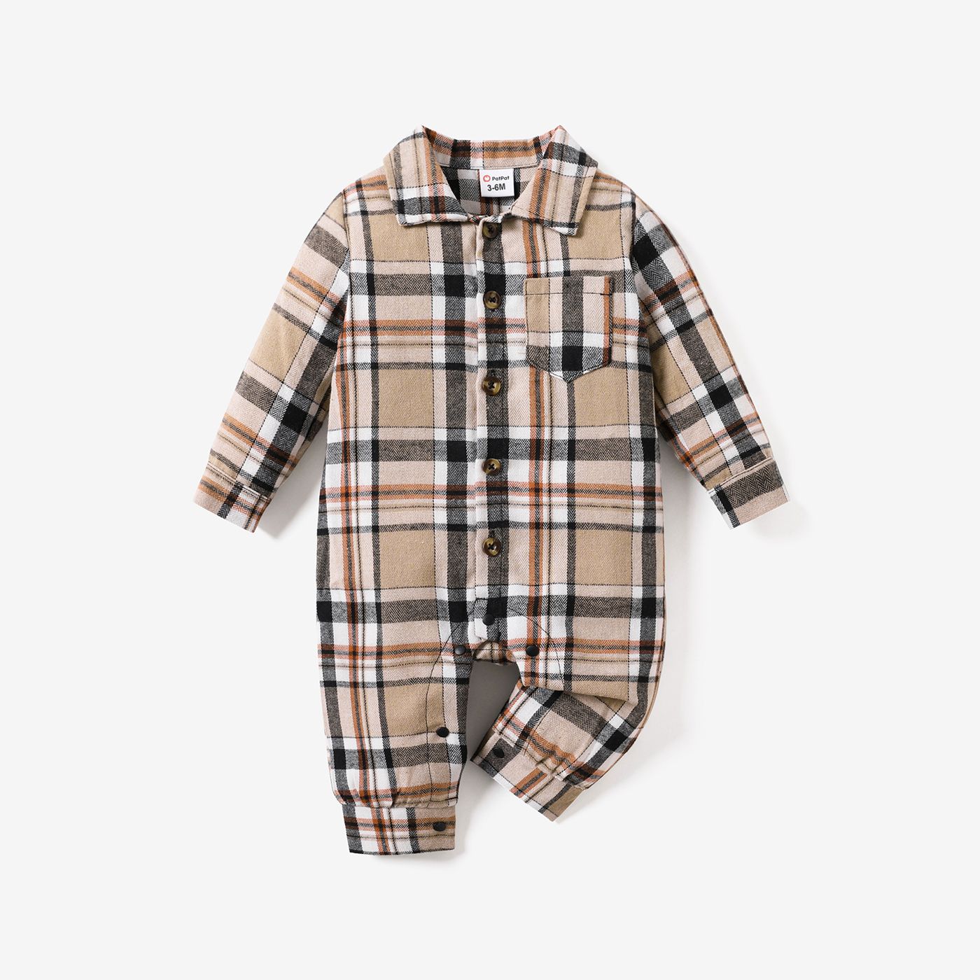 Baby Boy/Girl Button Front Long-sleeve Plaid Jumpsuit