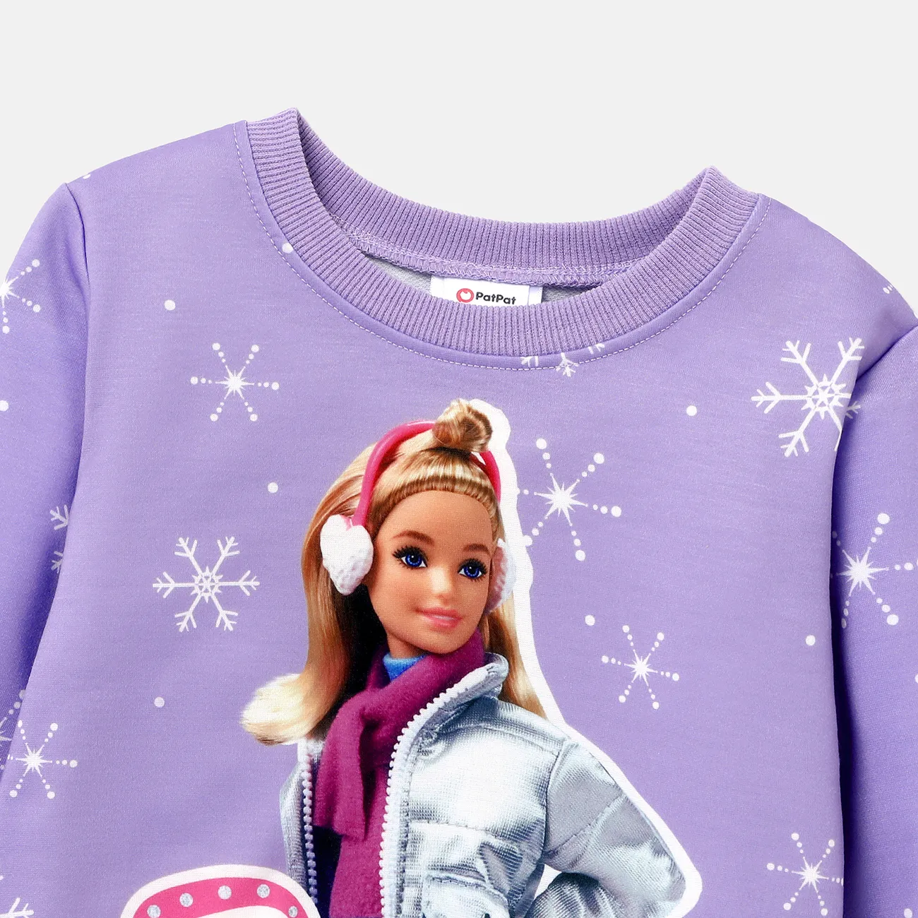 Barbie Toddler Girl Snowflake and Character Print Long-sleeve Sweatshrit Purple big image 1