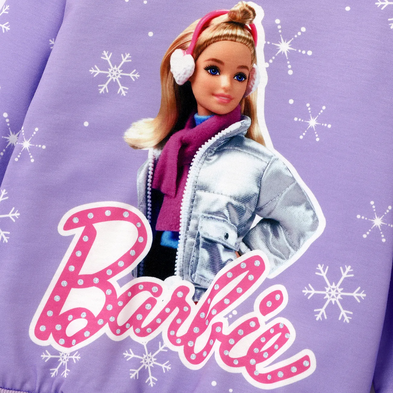 Barbie Toddler Girl Snowflake and Character Print Long-sleeve Sweatshrit Purple big image 1
