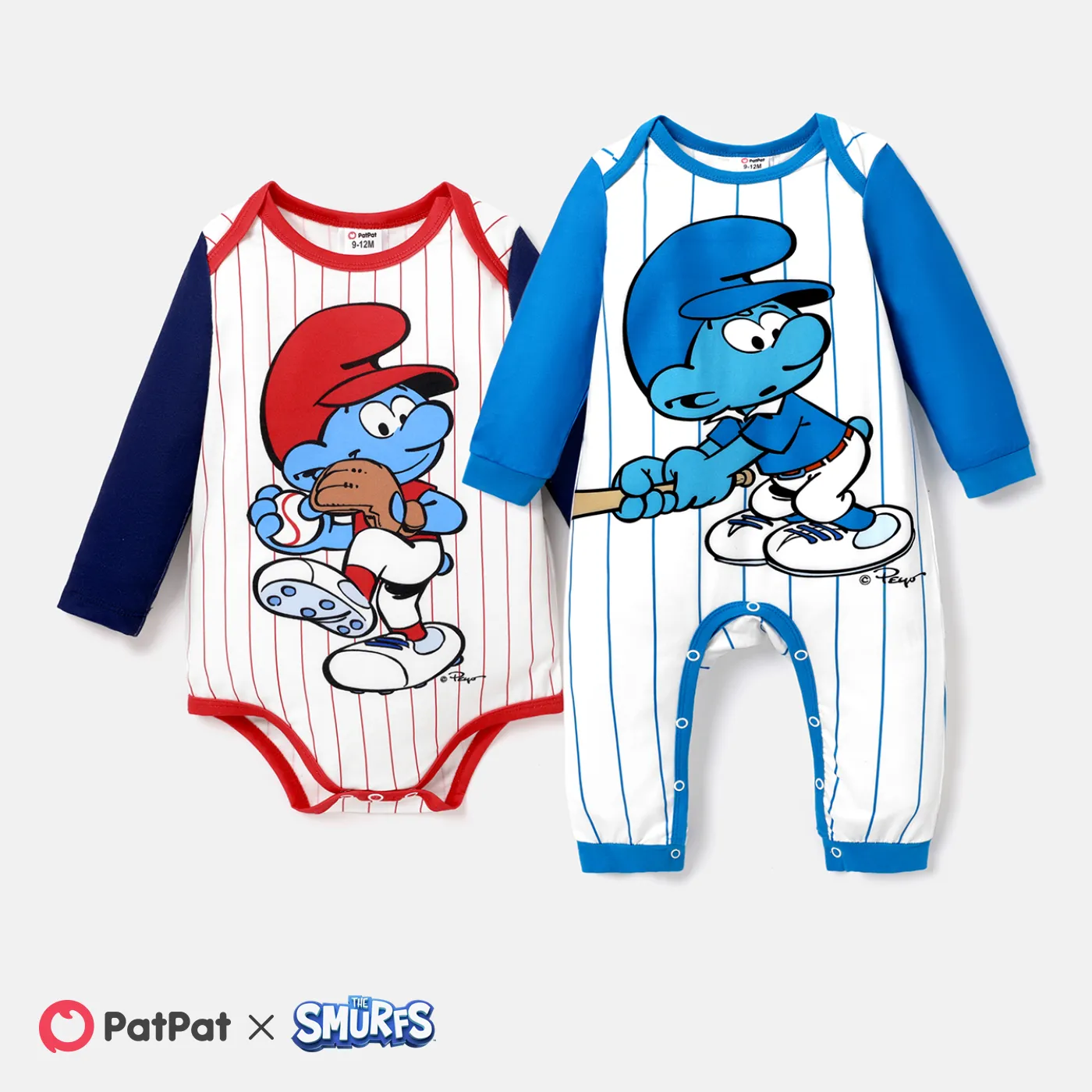The Smurfs Baby Boy Character & Stripe Print Long-sleeve Jumpsuit