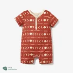Baby Boy All Over Print Short-sleeve Snap Romper Brown