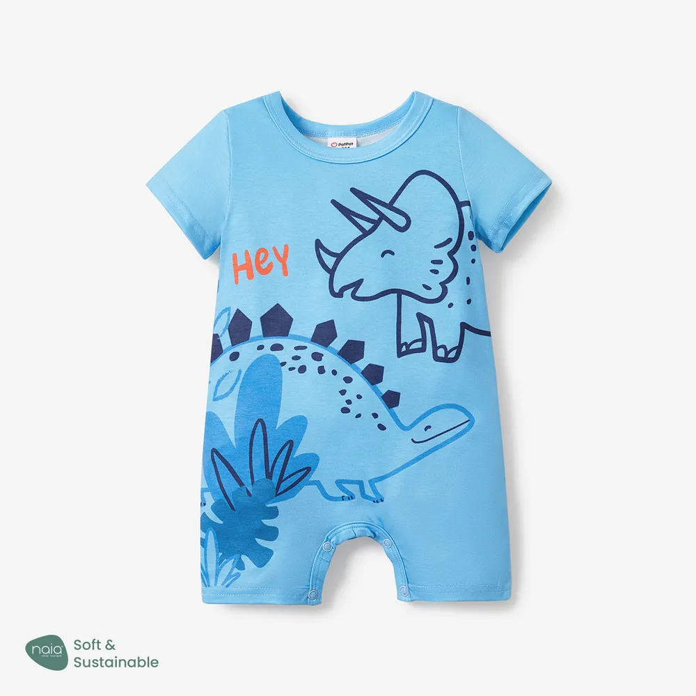 Baby Boy Stripe/Dinosaur Print Short-sleeve Romper  big image 1