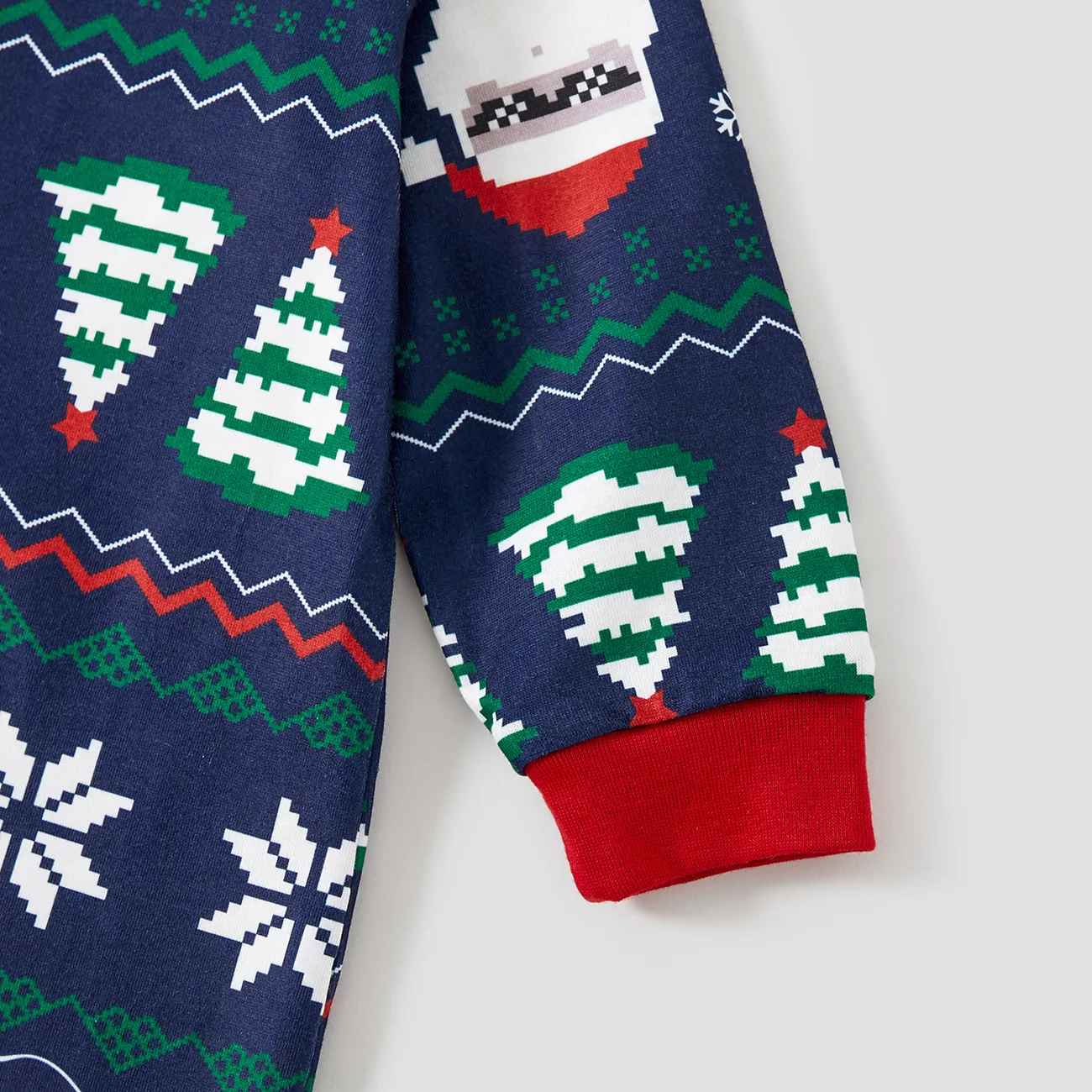 Christmas Santa and Snowflake Print Family Matching Pajamas Sets (Flame Resistant) Deep Blue big image 1
