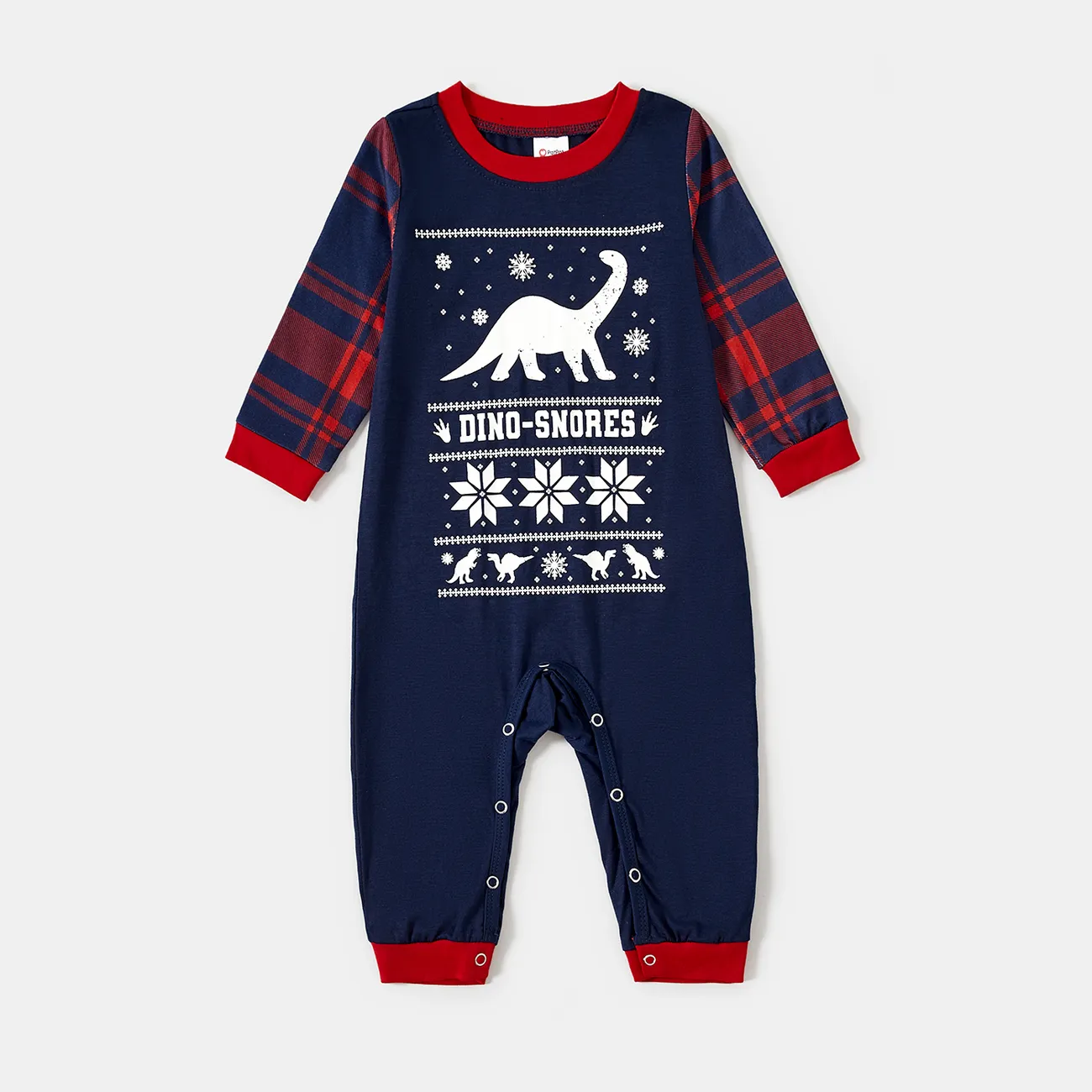 Christmas Snowflake & Dinosuar Print Family Matching Pajamas Sets (Flame Resistant) Blue big image 1