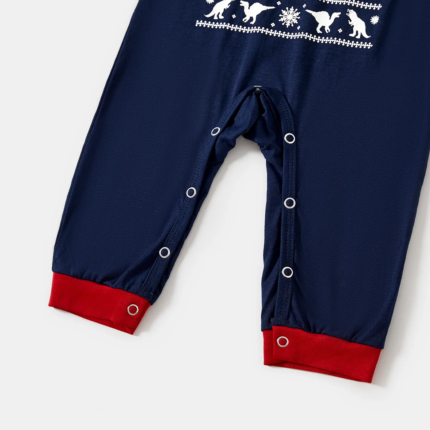 Christmas Snowflake & Dinosuar Print Family Matching Pajamas Sets (Flame Resistant) Blue image 6