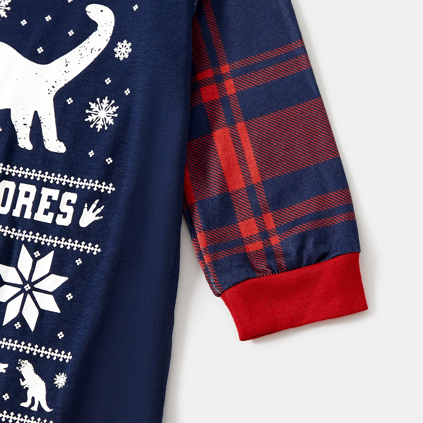 Christmas Snowflake & Dinosuar Print Family Matching Pajamas Sets (Flame Resistant) Blue image 5