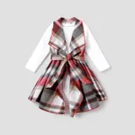 2PCS Toddler Girl Asymmetrical Hemline Classic Grid  Dress Set  Red