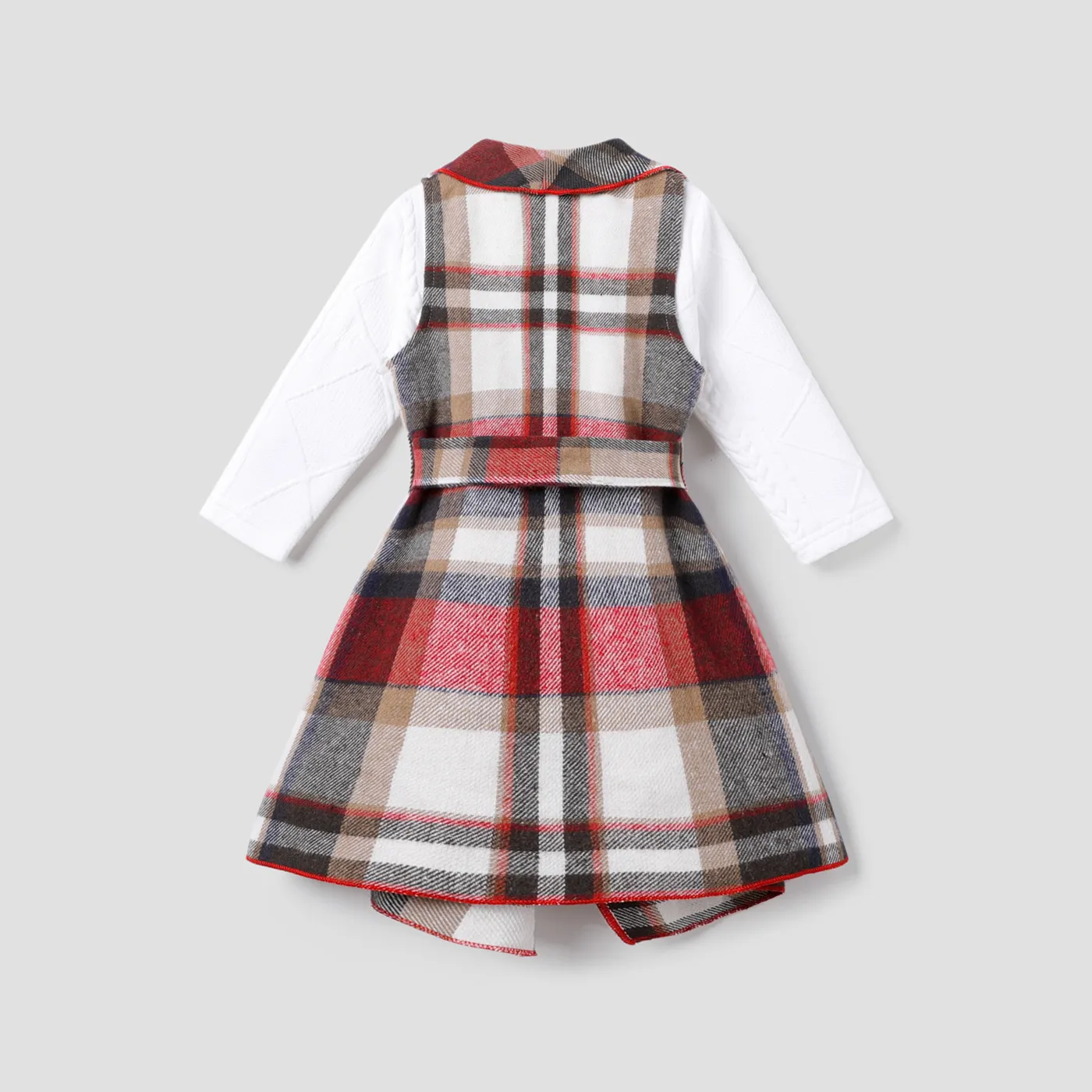 2PCS Toddler Girl Asymmetrical Hemline Classic Grid  Dress Set  Red image 2