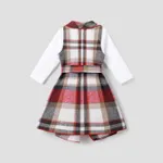 2PCS Toddler Girl Asymmetrical Hemline Classic Grid  Dress Set   image 2